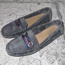 New Coach and Four Romeo Gray Suede Horsebit Driving Loafers Shoes 10 M Women