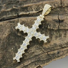 2 Ct Round Cut White Moissanite Women's Cross Pendant 14K Yellow Gold Plated