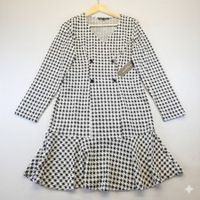 Elizabeth & Nicole Houndstooth Knit Dress Black White Double Breasted Medium NWT