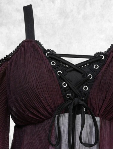 New Gothic Black & Purple Ombre Corset Cold Shoulder Blouse size 2XL 20 22 24 - Picture 3 of 6
