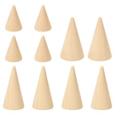 Natural Wood Cone Ring Holder, 10 Pack Finger Jewelry Display Stand Style 2