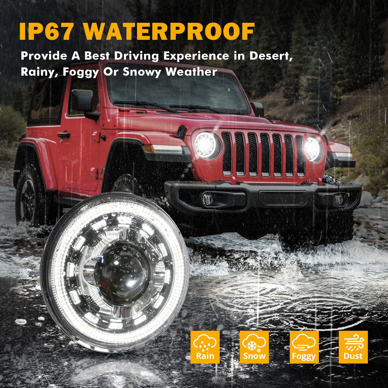 Auxbeam 7" INCH Round LED Headlight Hi/Lo Beam DRL For Jeep Wrangler JK LJ TJ CJ thumbnail 4