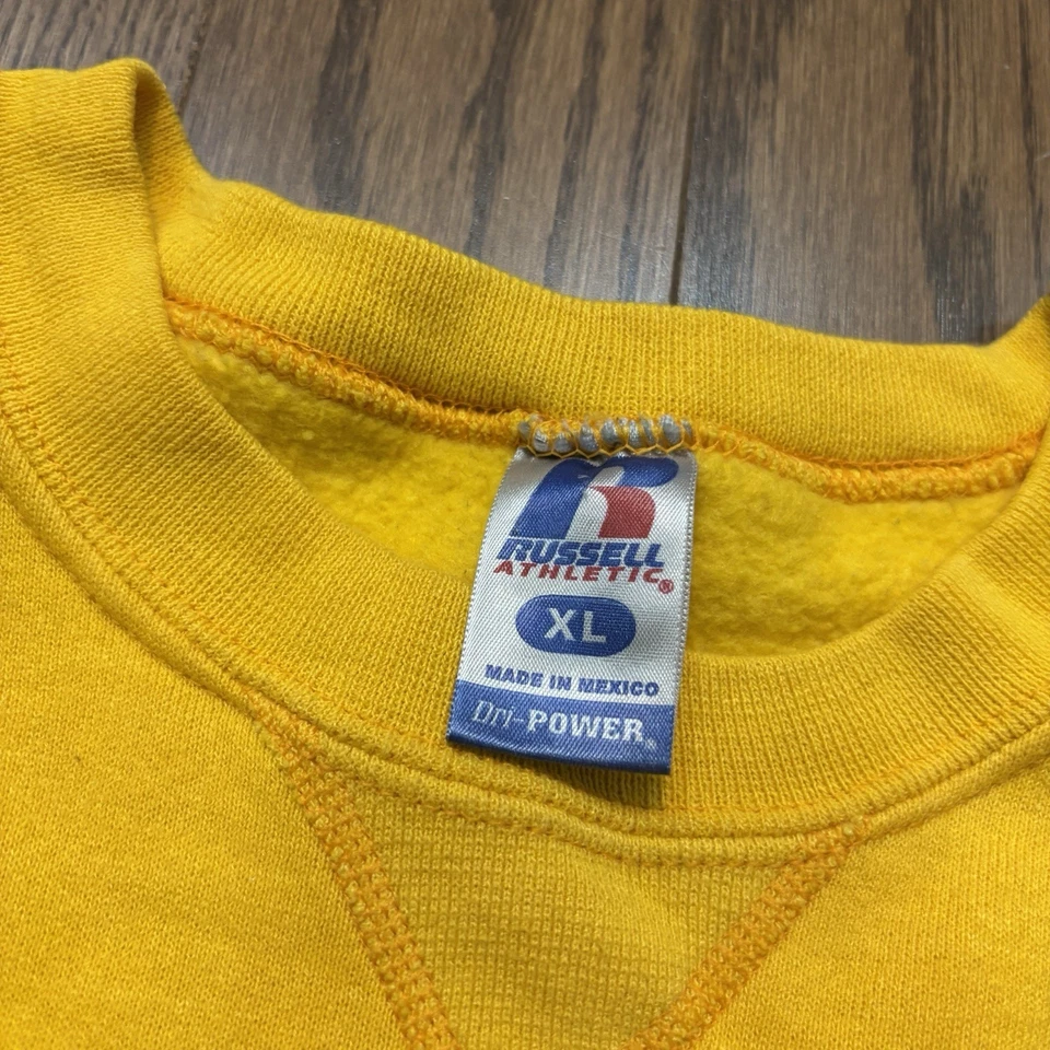 Винтажный Y2K Russell Athletic толстовка желтый Crewneck свитер мужской XL - Изображение 3 из 4