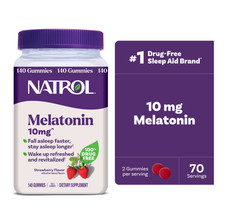 Natrol Melatonin Gummies, Sleep Support for Adults, Strawberry Flavor, 10mg, 14