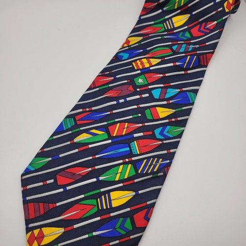 Rowing Oars Tie Navy Blue Multicolored Crew Racing Silk Pussers West Indies USA - Picture 3 of 10