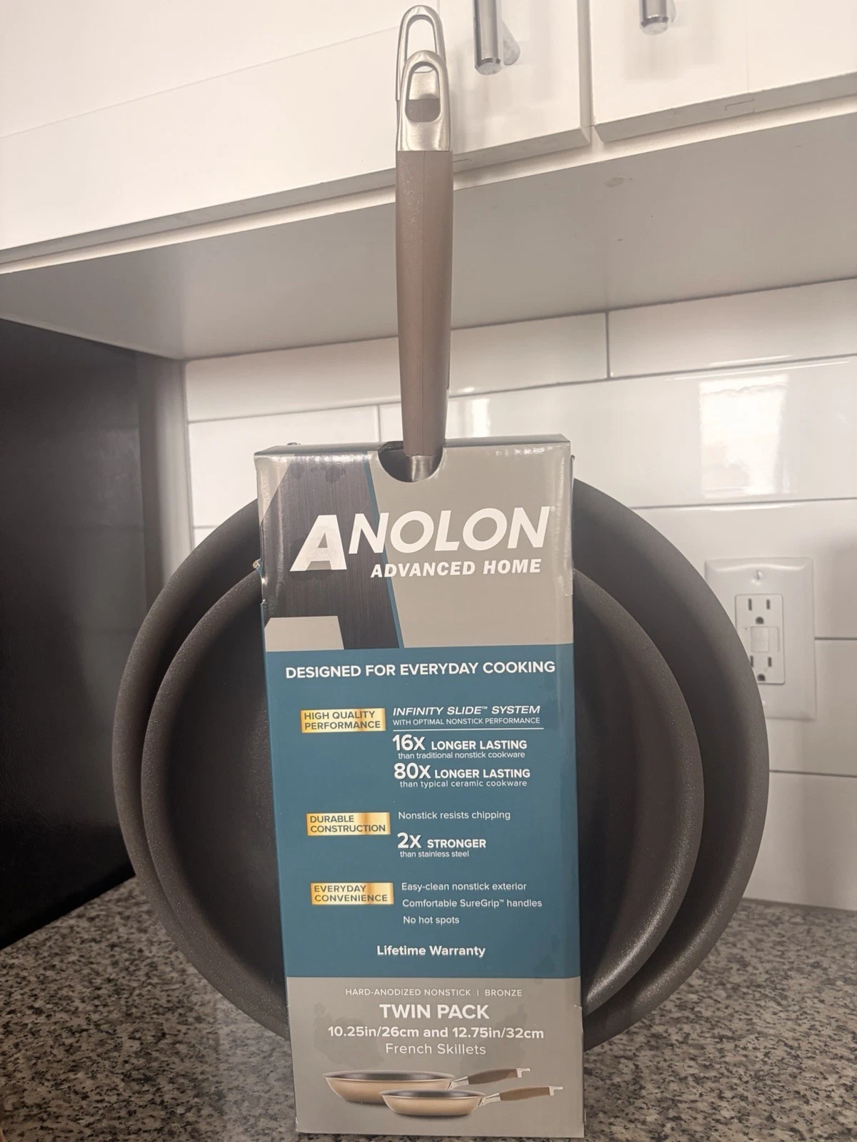 New Anolon Nonstick Fry Pan Set Bronze Hard Anodized Cookware