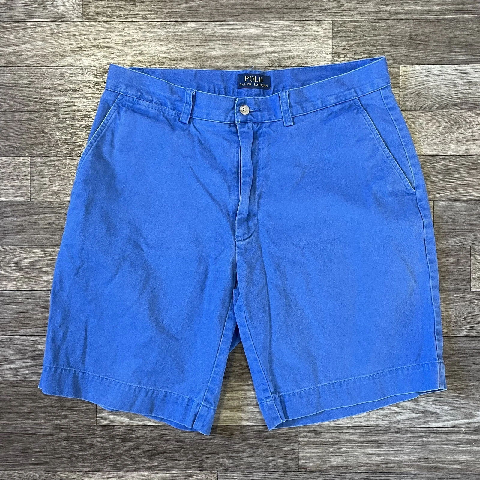 Polo Ralph Lauren Chino Shorts Men’s Size 32 Solid Blue Pockets Zipper Fly?