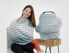 Cool Beans Baby 5-in-1 Nursing Cover Car Seat Canopy Shopping Cart Teal Stripe