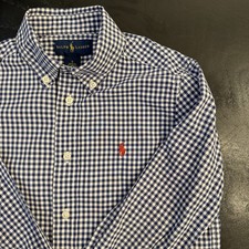 RALPH LAUREN Boys Button Down Long Sleeve Shirt - Royal Blue/White Check Size 6