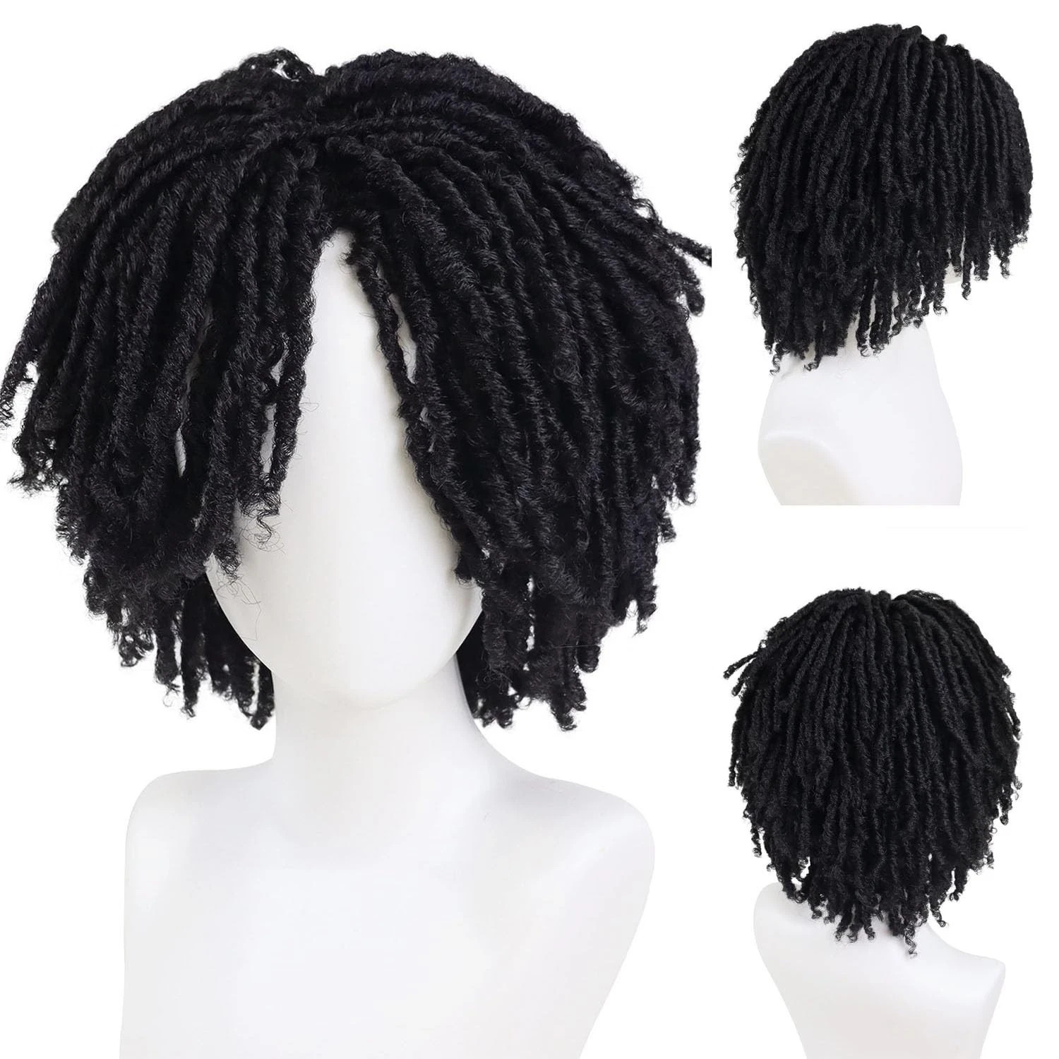 Peluca GNIMEGIL Dreadlock para Hombres Negra Rizada Masculina Rastas Falsas Loc 22.5 Pulgadas