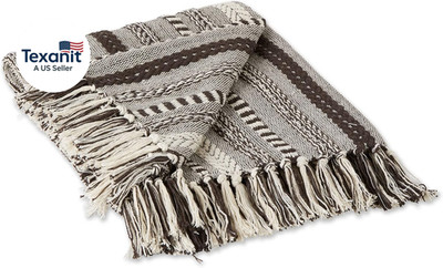 Braided Striped Decorative Throw Blanket, 50X60, Dark Brown