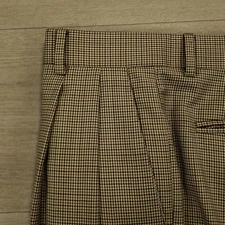 Zanella Wool Trousers Mens 34 X 27.5 Pleated Cuffed Blue Brown Beige Houndstooth