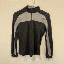 Ibex Sweater Women’s Small Black Gray Merino Wool 1/4 Zip Pullover Outdoor