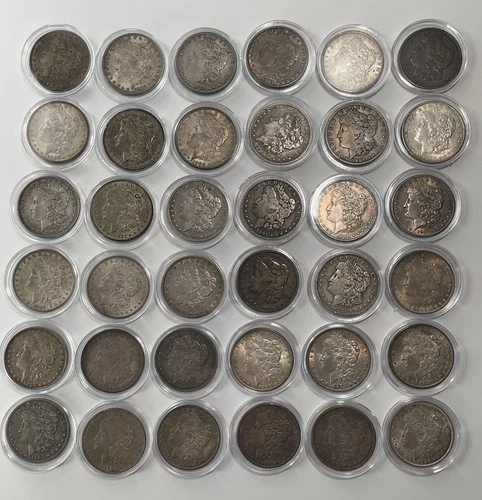 LOT of 36 MORGAN DOLLARS 90% SILVER USA Mixed Dates - JUNK Condition