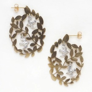 Authentic Sasakihitomi Forest Bird Earrings 18K Gold Plated Silver Handmade Japan