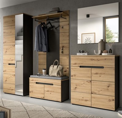 Garderobe Komplett Set Flurgarderobe Eiche 5-tlg. 250 cm mit Soft-Close Cooper