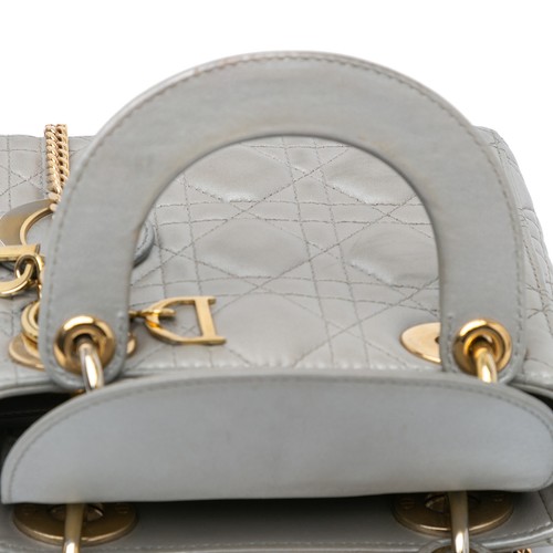 Authenticated Dior Mini Metallic Lambskin Cannage Lady Dior Gray Leather Satchel - Picture 8 of 11