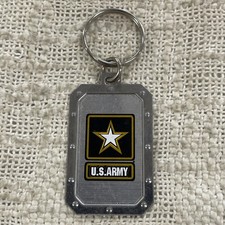 US Army Silver Toned Metal Acrylic Rectangular Keychain