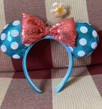 Polka Dot Bow Disney- Parks Minnie Ears Rare Sequins Sun Flower Headband   