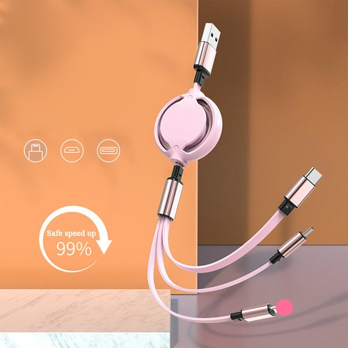 Multi Charger Cable, 3 in 1 iPhone Android Type C Retractable USB Fast Charge - Zdjęcie 12 z 24