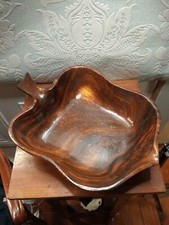  Vintage Hand Carved Wood Pod Shaped Bowl 36cm X 25cm Hong Kong 1970s VGC 