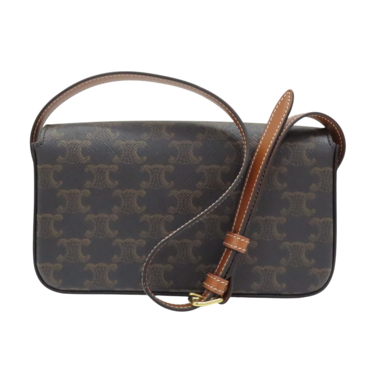 CELINE Claude Shoulder Bag Tan Brown Triomphe Canvas