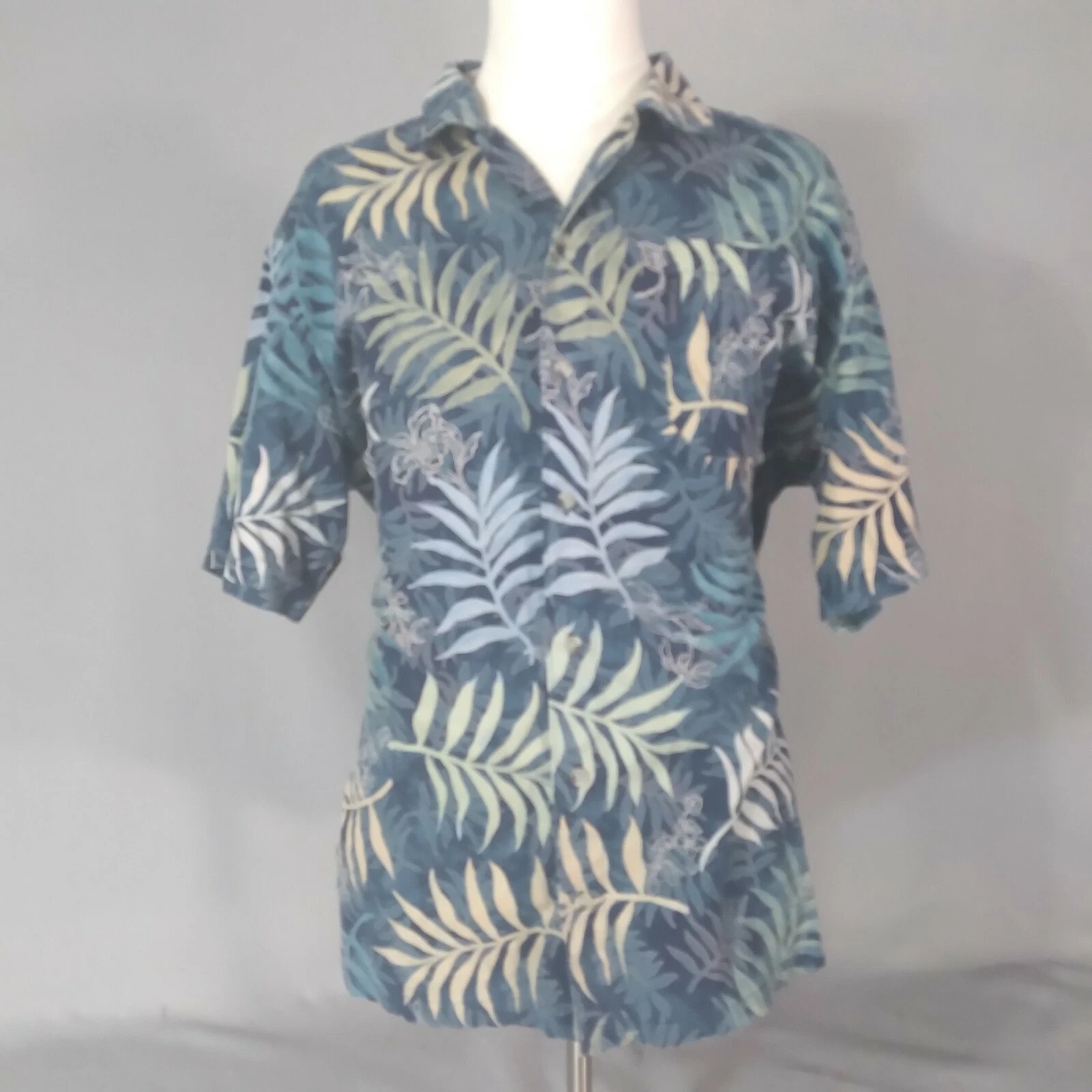 Columbia Hawaiian Shirt mens XL extra large blue floral short sleeve cotton tiki