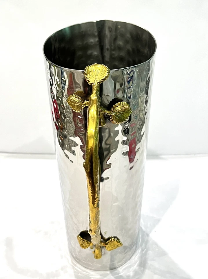 Vintage Godinger Fine Polished Hammered Stainless Steel & Brass Leaf Pitchern - Image 2 of 4