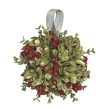 Ganz Kissing Krystals Collection Faux Mistletoe Kissball and Red Berries,  5"