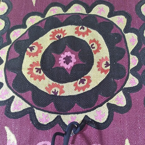 Antique Uzbekistan Silk Suzani Medallion Tapestry Wall Hanging - Picture 4 of 11