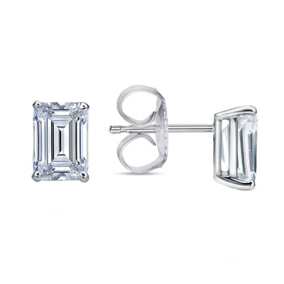 1/2 kt Smaragdschliff Laborgefertigt gewachsene Diamanten Ohrringe 14 K Weißgold kostenloser Versand