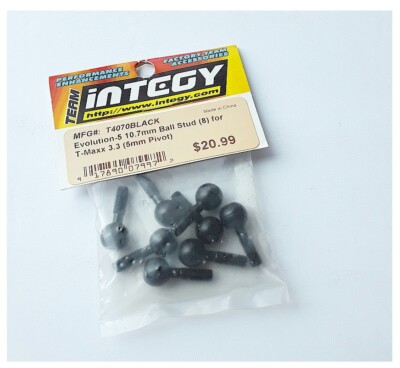 Integy Steel Evolution-5 10.7mm Ball Stud (8) T-Maxx 3.3 5mm T4070BLACK OldStock