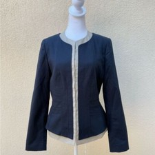 Tahari navy blue jacket blazer with padded shoulders