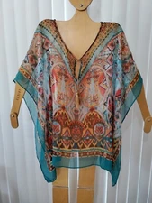 Chico's Chiffon Sheer Summer Scarf Tunic Top Women’s S / M  Multicolor