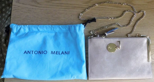 Antonio Melani Purse Shoulder Leather Bag with Gold Chain & Accents, NWOT