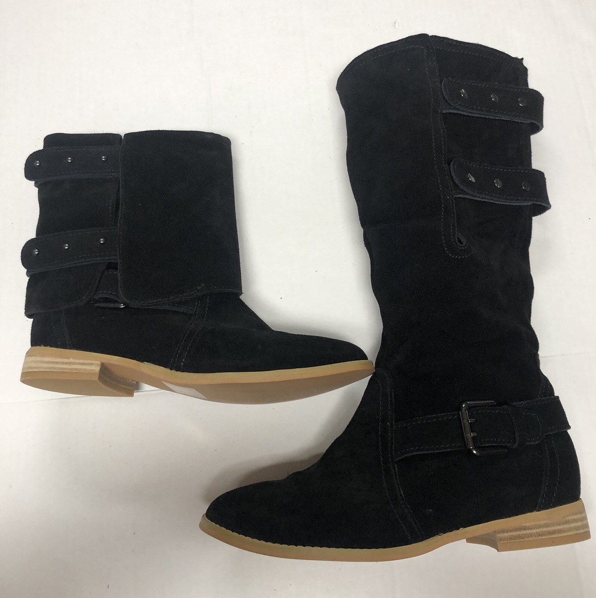 Matt Benson Black Suede Convertible Boots Low Heel M Women's