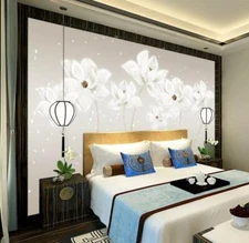 3D White Lotus Wallpaper Wall Mural Removable Self-adhesive Sticker 949