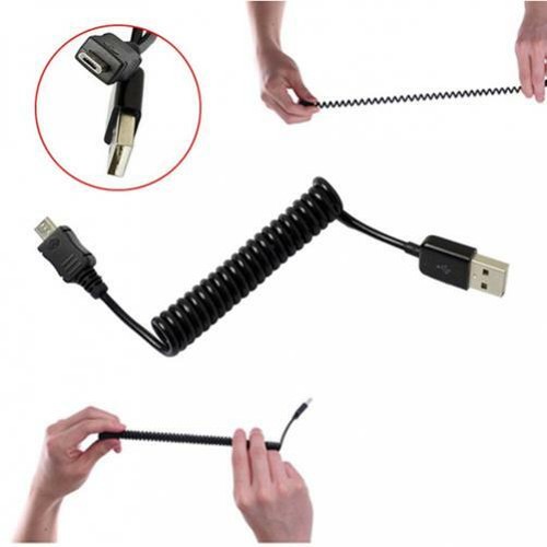 COILED MICRO USB CABLE FAST CHARGER POWER CORD SYNC WIRE BLACK For CELL PHONES - 第 3/7 張圖片