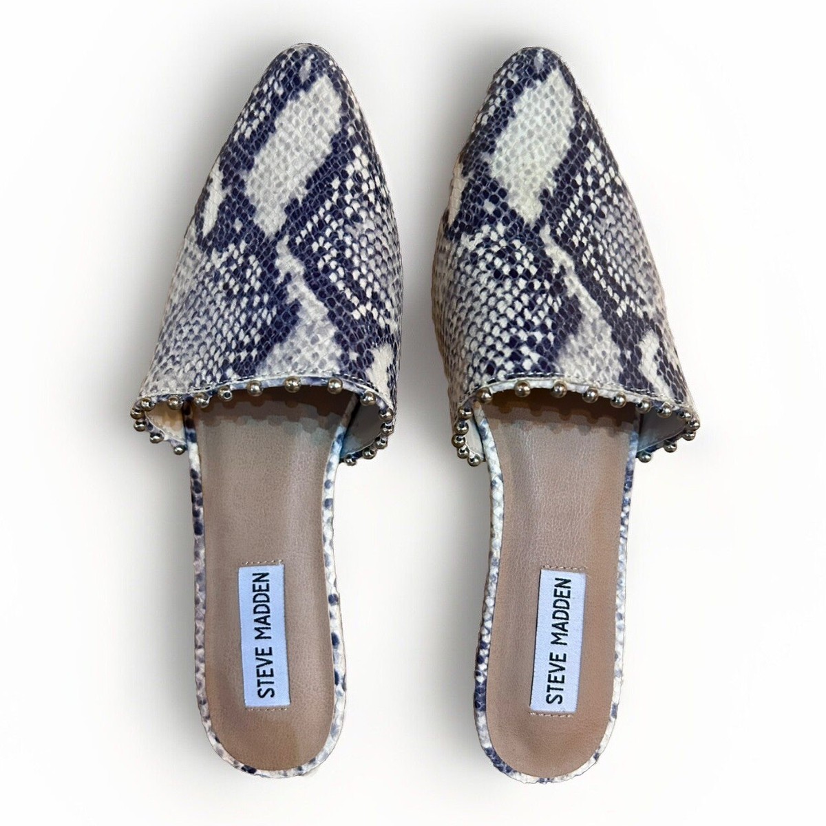 Steve Madden Trace Snake Print Pointed Toe Slide Mule Flats Womens