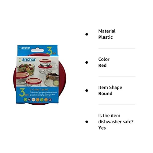 Anchor Hocking Replacement Lid 2 Cup / 472 ml Set of 3 lids red Round