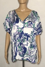 Liz Claiborne Women Floral 1/4 Button Up Short Sleeve Purple White Blouse 2X NWT