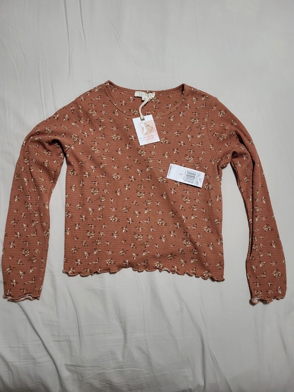 Jessica Simpson Kids Girls Brown Floral Large 12 Longsleeve Shirt NWT 