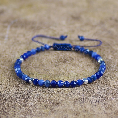 Natural Sodalite Stone Bracelet Blue Gemstone Bracelet Handmade Boho Style