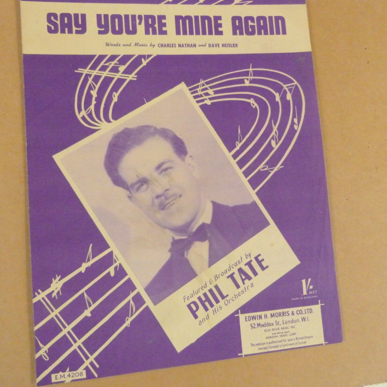 song sheet 人気の製品 SAY YOU're ブランド激安セール会場 MINGE Phil Tate AGAIN 1953