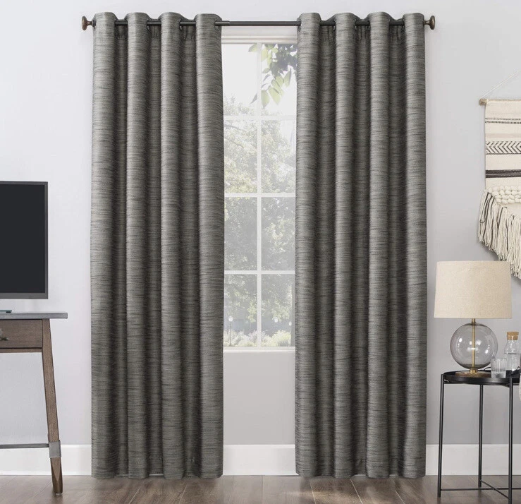 Sun Zero Rhett Woven Strie Grommet Panel, 52x96", Coal/Beige 👍