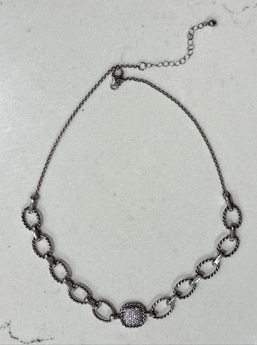 Signed Giani Bernini Sterling 925 White Stones Pave Cable Style Necklace 17-19" - Picture 2 of 8