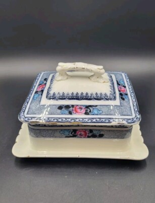 Vintage Losol Ware Ormonde Keeling & Co. Burslem England Cheese Keeper Blue Pink