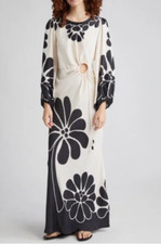 NWT $285 FARM Rio Palermo Cutout Long Sleeve Maxi Dress in Black/Off-White!