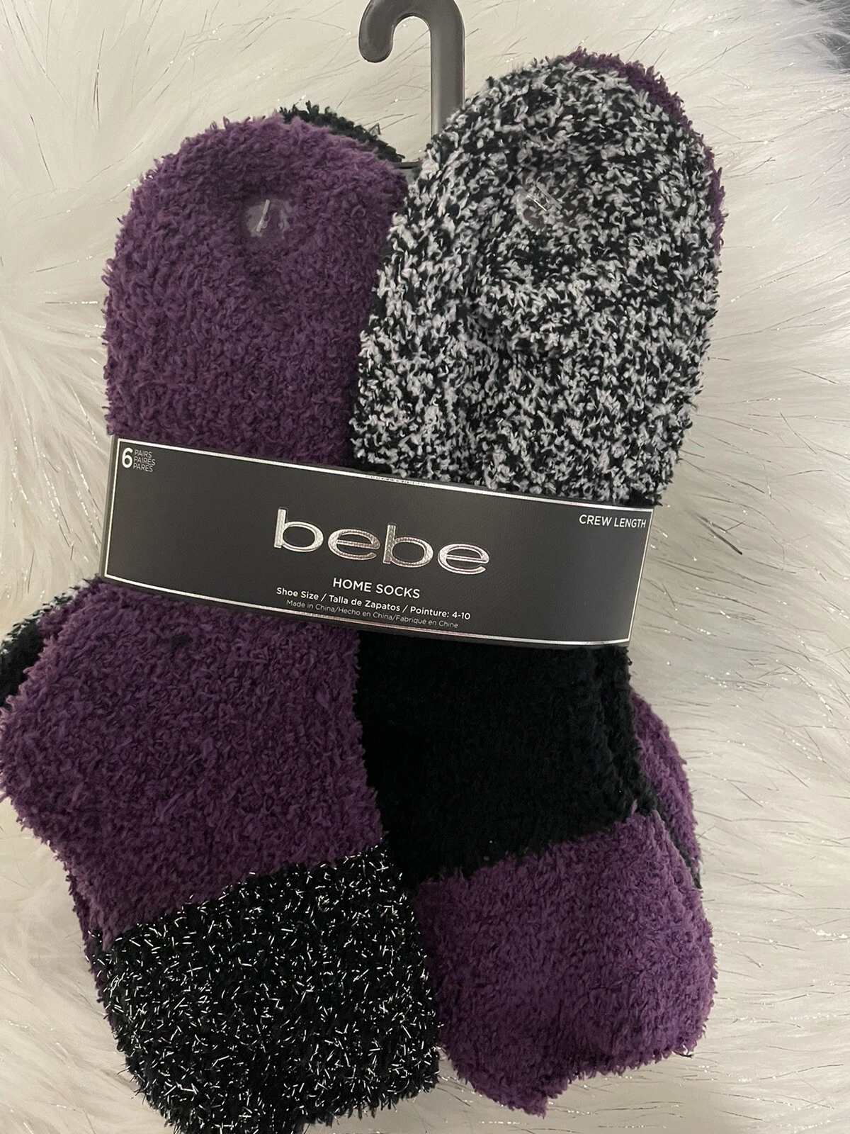 bebe logo HOME SOCKS super soft,purple,black, shiny ,size(4-10)#187