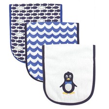 Luvable Friends Cotton Burp Cloths with Fiber Filling 3pk, Mr. Penguin